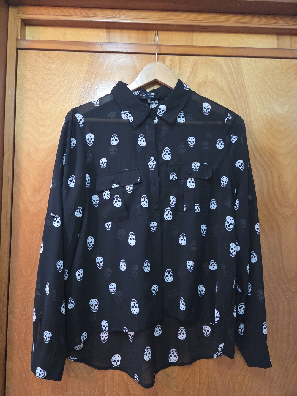 Cotton On Black Blouse with White Skull Motif
